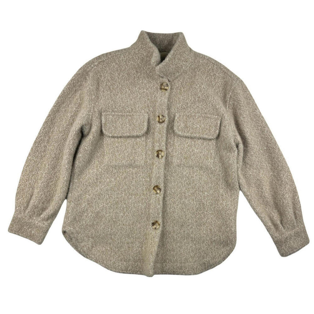 Elie Tahari Shirt Jacket Fuzzy Oatmeal Size S